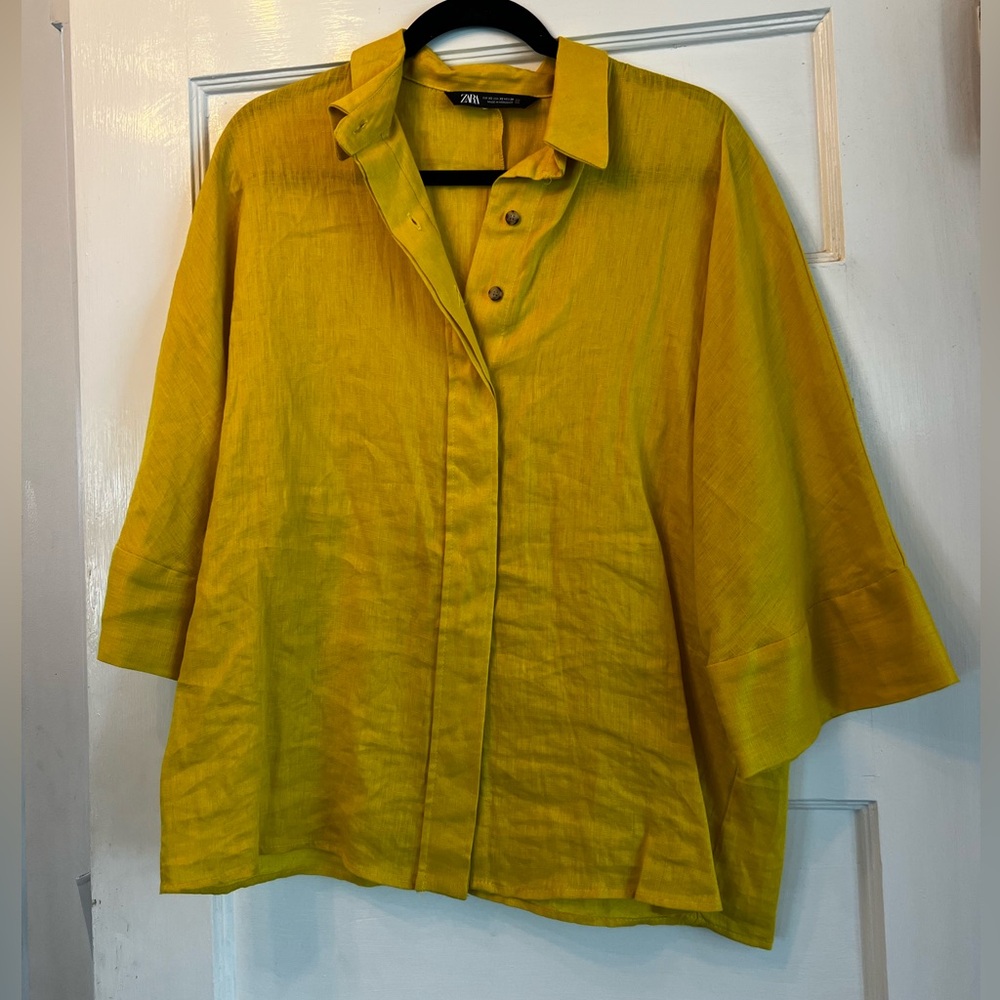 Zara linen yellow blouse